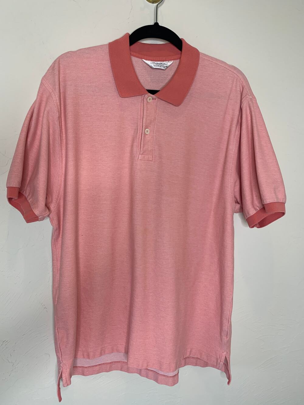 Brooks Brothers Cotton Polo Shirt Pink Coral Sz Large Contrast Bands